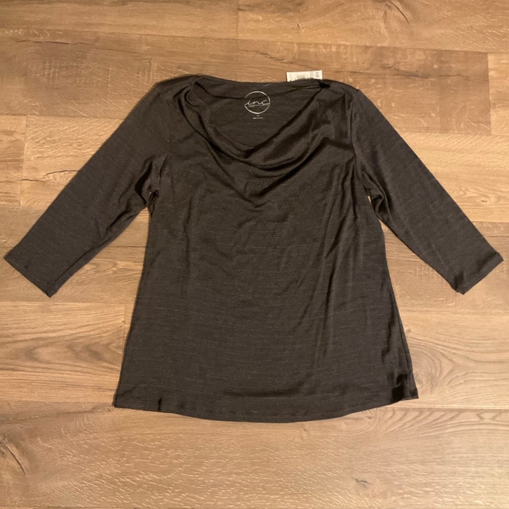 INC International Concepts black / silver long sleeved cowl neck top, 1X, NWT!
